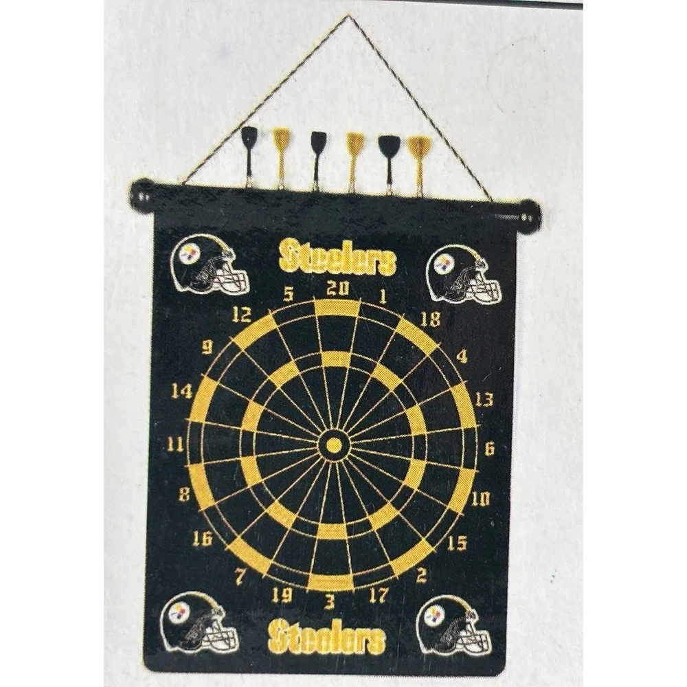 NFL Pittsburgh Steelers Man Cave Magnetic Dart Board Set w/ Darts & Can Koozie